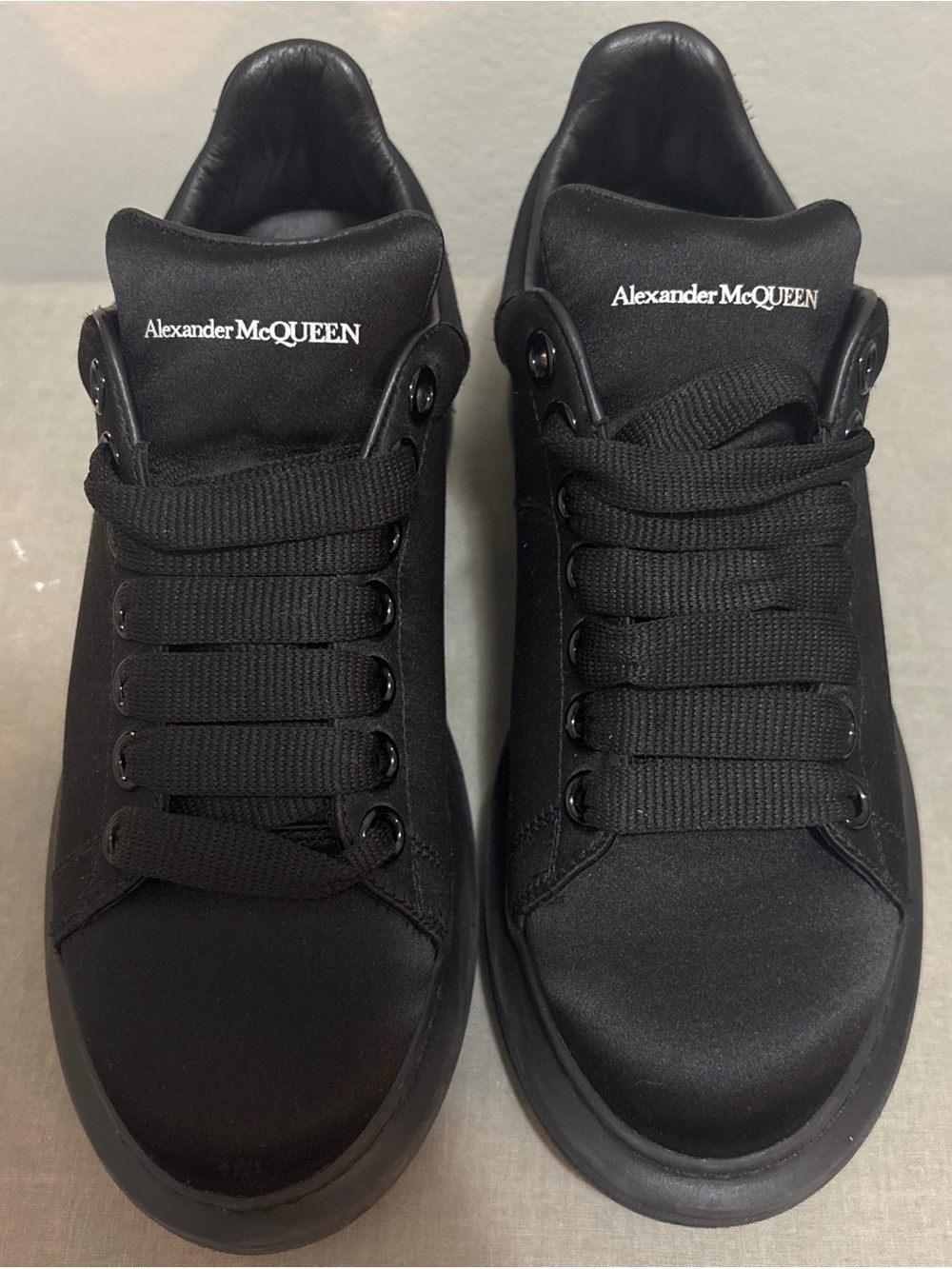 Alexander McQueen Black Satin Low-Top Designer Sneakers
